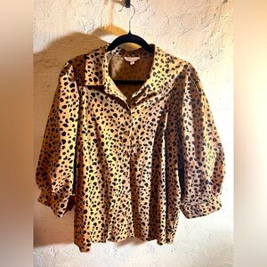 Leopard Print Button Down Shirt Crown&Ivy XXL animal print lightweight versatile